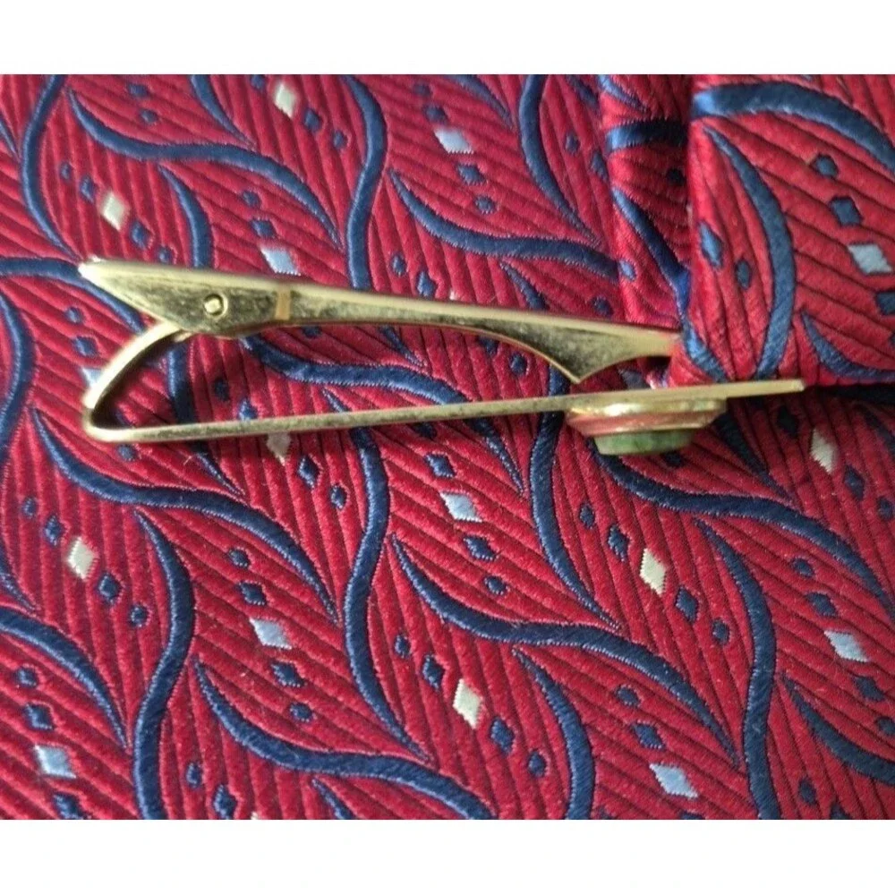 Vintage Tie Clip Virgo Gold Tone Jade Stone 2